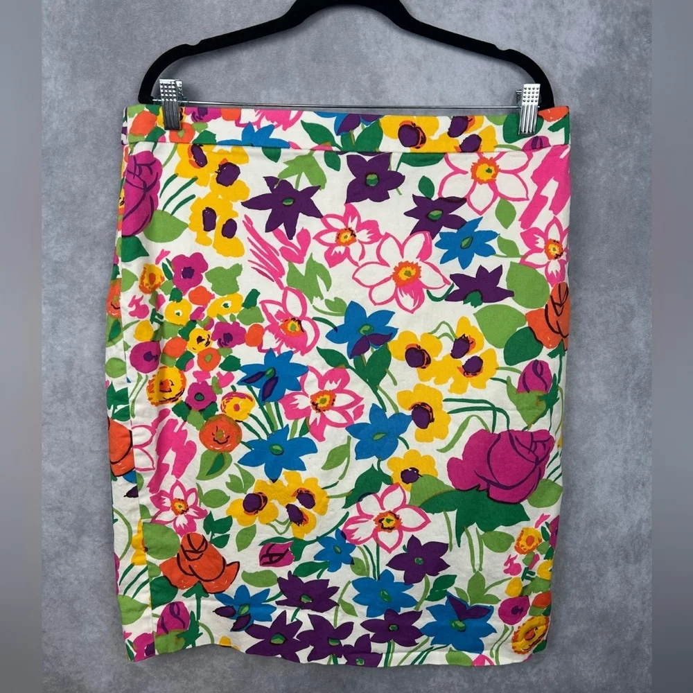 J. Crew Floral Basketweave Pencil‎ Skirt Lined Cotton Size 14 NO. 2 - Picture 2 of 9